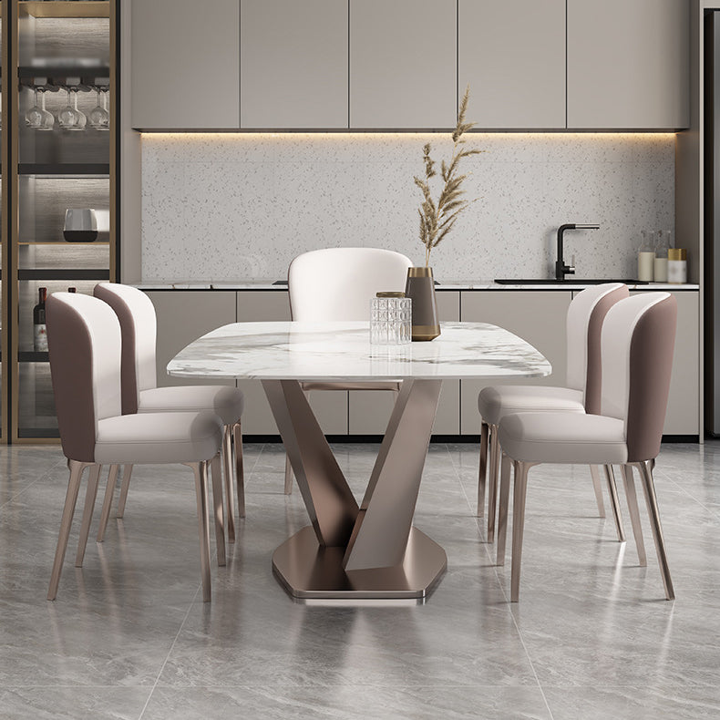 Glam 1/2/5/6/7 Pieces Dining Room Set Sintered Stone Dining Table 6 Pieces: Table, 5 Chairs Clearhalo 'Dining Room Sets' 'Dining Tables & Seating' 'dining_room_set' 'furn' 'furn_dining_room_set' 'Furniture' 'furniture_dining_room_set' 'Kitchen & Dining Furniture' 4862853