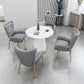 Glam 1/5 Pieces Dining Set Circular Stone Dining Table for Dining Room 5 Pieces: White Table, 4 Grey Chairs Clearhalo 'Dining Room Sets' 'Dining Tables & Seating' 'dining_room_set' 'furn' 'furn_dining_room_set' 'Furniture' 'furniture_dining_room_set' 'Kitchen & Dining Furniture' 4862927