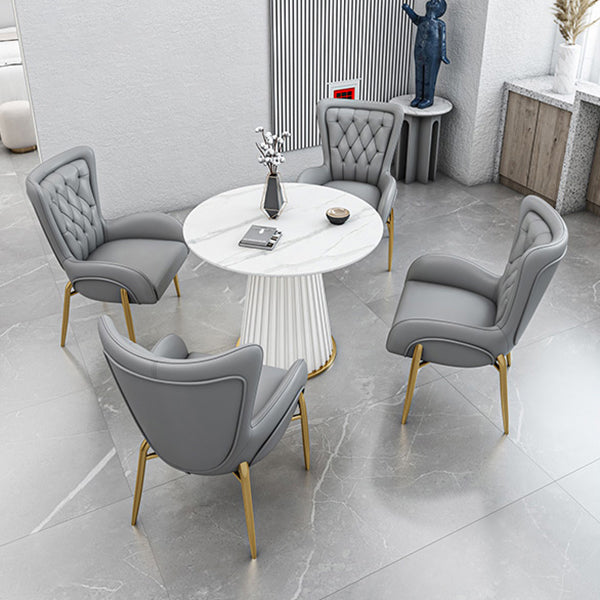 Glam 1/5 Pieces Dining Set Circular Stone Dining Table for Dining Room 5 Pieces: White Table, 4 Grey Chairs Clearhalo 'Dining Room Sets' 'Dining Tables & Seating' 'dining_room_set' 'furn' 'furn_dining_room_set' 'Furniture' 'furniture_dining_room_set' 'Kitchen & Dining Furniture' 4862927