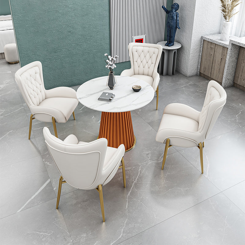 Glam 1/5 Pieces Dining Set Circular Stone Dining Table for Dining Room Clearhalo 'Dining Room Sets' 'Dining Tables & Seating' 'dining_room_set' 'furn' 'furn_dining_room_set' 'Furniture' 'furniture_dining_room_set' 'Kitchen & Dining Furniture' 4862929