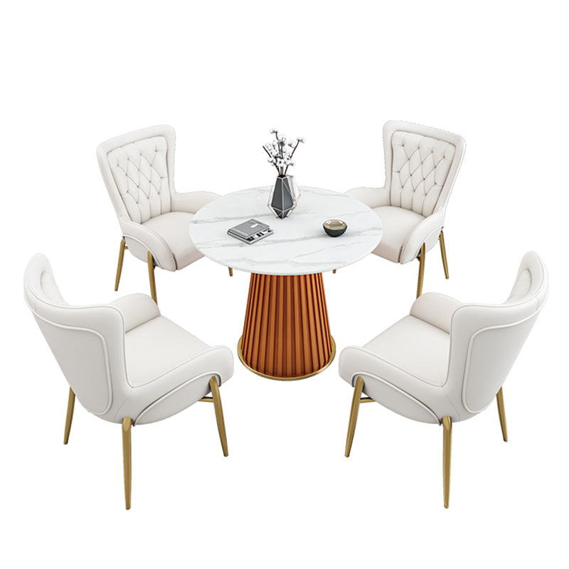 Glam 1/5 Pieces Dining Set Circular Stone Dining Table for Dining Room Clearhalo 'Dining Room Sets' 'Dining Tables & Seating' 'dining_room_set' 'furn' 'furn_dining_room_set' 'Furniture' 'furniture_dining_room_set' 'Kitchen & Dining Furniture' 4862938