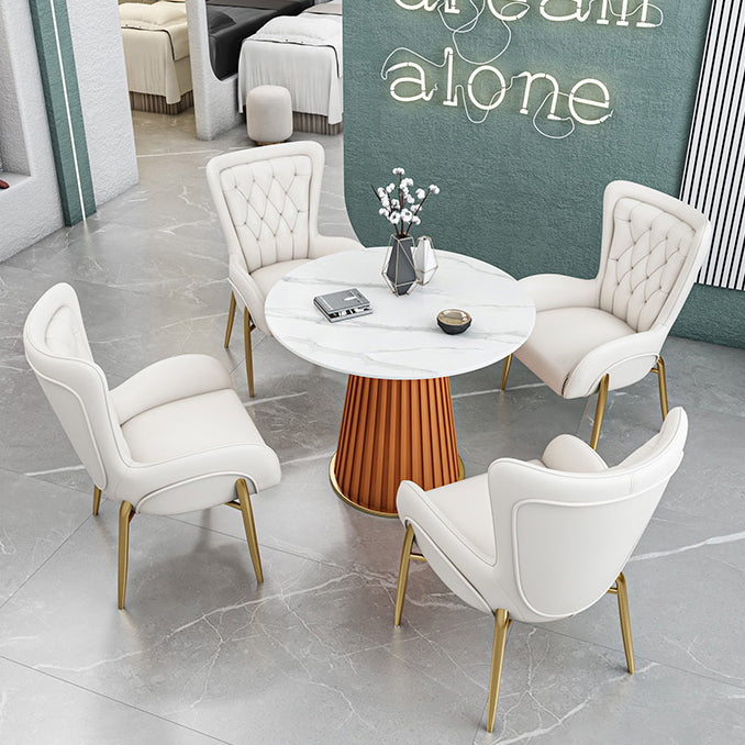 Glam 1/5 Pieces Dining Set Circular Stone Dining Table for Dining Room Clearhalo 'Dining Room Sets' 'Dining Tables & Seating' 'dining_room_set' 'furn' 'furn_dining_room_set' 'Furniture' 'furniture_dining_room_set' 'Kitchen & Dining Furniture' 4862939
