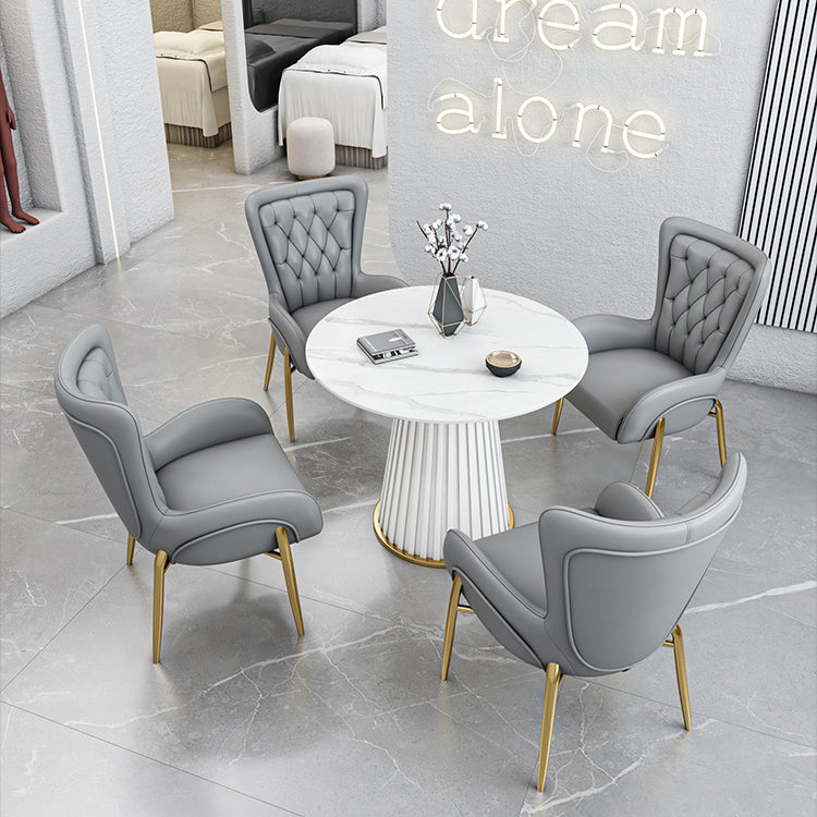 Glam 1/5 Pieces Dining Set Circular Stone Dining Table for Dining Room Clearhalo 'Dining Room Sets' 'Dining Tables & Seating' 'dining_room_set' 'furn' 'furn_dining_room_set' 'Furniture' 'furniture_dining_room_set' 'Kitchen & Dining Furniture' 4862941