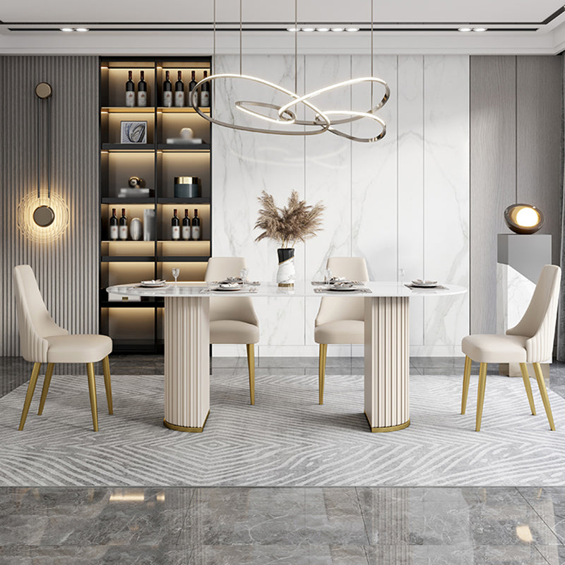 Glam 1/4/5/6/7 Pieces Dining Set Oval Sintered Stone Dining Table Set 5 Pieces: Table, 4 Chairs Clearhalo 'Dining Room Sets' 'Dining Tables & Seating' 'dining_room_set' 'furn' 'furn_dining_room_set' 'Furniture' 'furniture_dining_room_set' 'Kitchen & Dining Furniture' 4862967