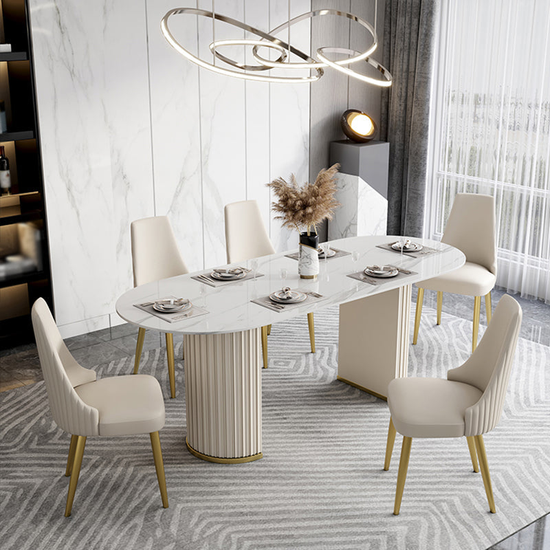 Glam 1/4/5/6/7 Pieces Dining Set Oval Sintered Stone Dining Table Set 6 Pieces: Table, 5 Chairs Clearhalo 'Dining Room Sets' 'Dining Tables & Seating' 'dining_room_set' 'furn' 'furn_dining_room_set' 'Furniture' 'furniture_dining_room_set' 'Kitchen & Dining Furniture' 4862969