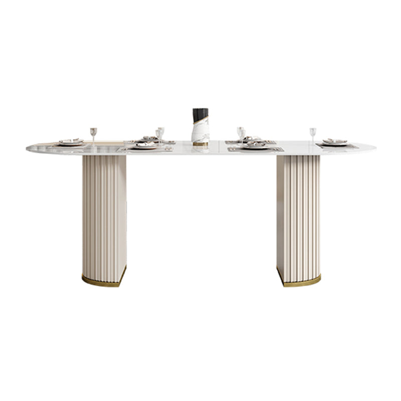 Glam 1/4/5/6/7 Pieces Dining Set Oval Sintered Stone Dining Table Set White 70.9"L x 35.4"W Clearhalo 'Dining Room Sets' 'Dining Tables & Seating' 'dining_room_set' 'furn' 'furn_dining_room_set' 'Furniture' 'furniture_dining_room_set' 'Kitchen & Dining Furniture' 4862972