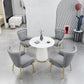 Glam 1/5 Pieces Dining Set Round Stone Dining Table for Kitchen 5 Pieces: White Table, 4 Grey Chairs Clearhalo 'Dining Room Sets' 'Dining Tables & Seating' 'dining_room_set' 'furn' 'furn_dining_room_set' 'Furniture' 'furniture_dining_room_set' 'Kitchen & Dining Furniture' 4862982