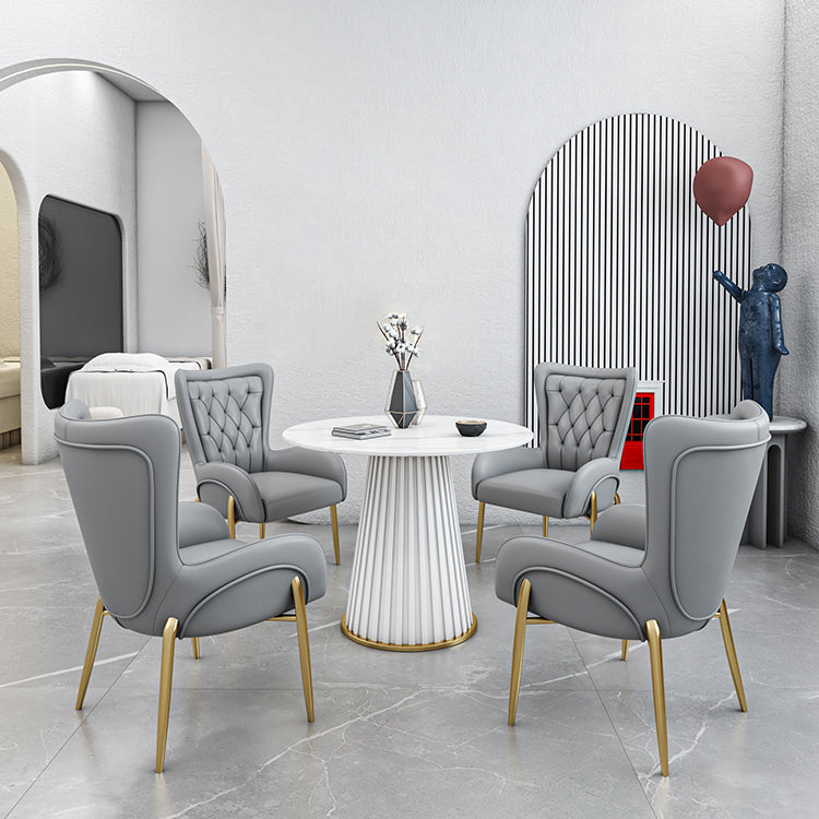 Glam 1/5 Pieces Dining Set Round Stone Dining Table for Kitchen Clearhalo 'Dining Room Sets' 'Dining Tables & Seating' 'dining_room_set' 'furn' 'furn_dining_room_set' 'Furniture' 'furniture_dining_room_set' 'Kitchen & Dining Furniture' 4862985