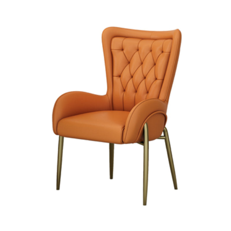 Glam 1/5 Pieces Dining Set Round Stone Dining Table for Kitchen 1 Orange Chair Clearhalo 'Dining Room Sets' 'Dining Tables & Seating' 'dining_room_set' 'furn' 'furn_dining_room_set' 'Furniture' 'furniture_dining_room_set' 'Kitchen & Dining Furniture' 4862988