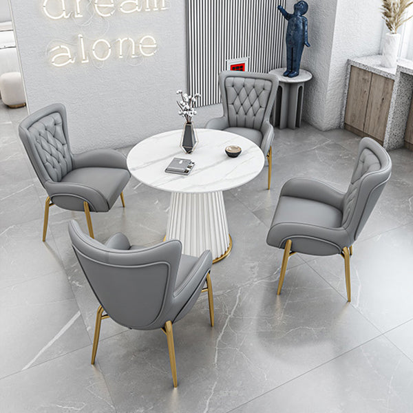 Glam 1/5 Pieces Dining Set Round Stone Dining Table for Kitchen Clearhalo 'Dining Room Sets' 'Dining Tables & Seating' 'dining_room_set' 'furn' 'furn_dining_room_set' 'Furniture' 'furniture_dining_room_set' 'Kitchen & Dining Furniture' 4862994