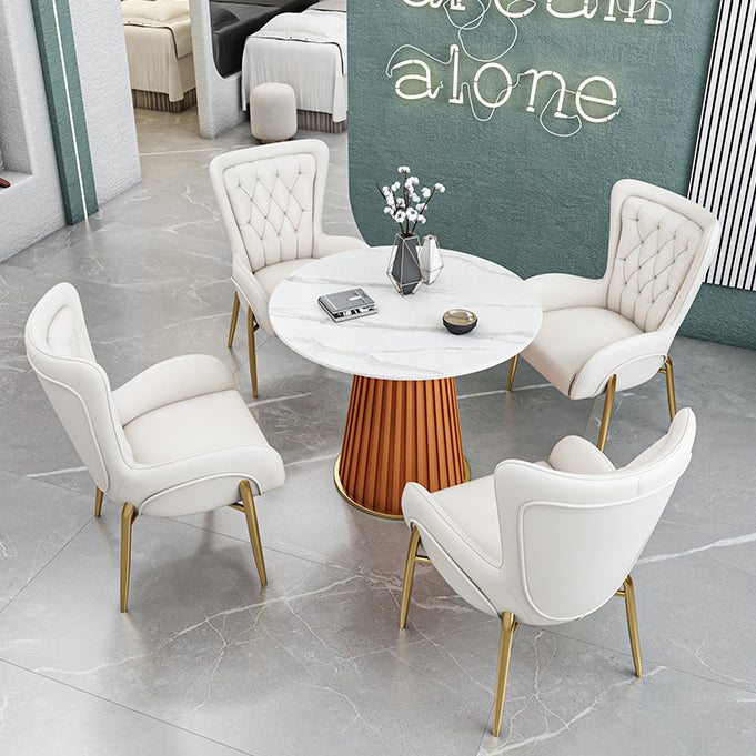 Glam 1/5 Pieces Dining Set Round Stone Dining Table for Kitchen Clearhalo 'Dining Room Sets' 'Dining Tables & Seating' 'dining_room_set' 'furn' 'furn_dining_room_set' 'Furniture' 'furniture_dining_room_set' 'Kitchen & Dining Furniture' 4862995