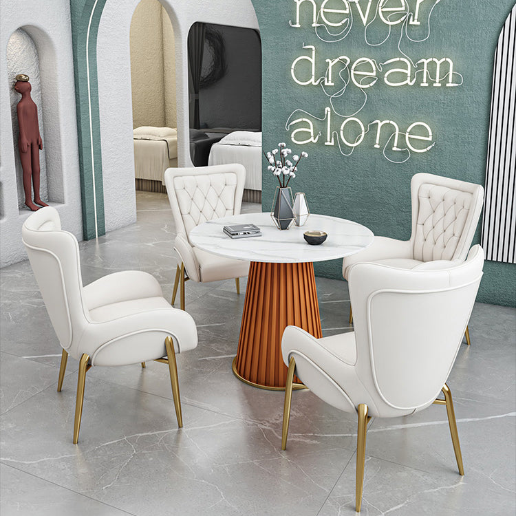 Glam 1/5 Pieces Dining Set Round Stone Dining Table for Kitchen Clearhalo 'Dining Room Sets' 'Dining Tables & Seating' 'dining_room_set' 'furn' 'furn_dining_room_set' 'Furniture' 'furniture_dining_room_set' 'Kitchen & Dining Furniture' 4862997