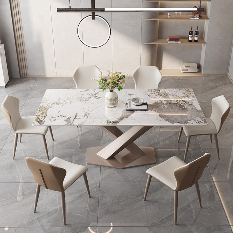 Modern 1/2/5/7/9 Pieces Silver Dinette Set with Sintered Stone Rectangle Dining Table Set 7 Pieces: Table, 6 Chairs Clearhalo 'Dining Room Sets' 'Dining Tables & Seating' 'dining_room_set' 'furn' 'furn_dining_room_set' 'Furniture' 'furniture_dining_room_set' 'Kitchen & Dining Furniture' 4863022