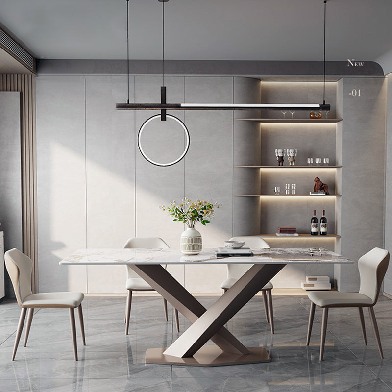 Modern 1/2/5/7/9 Pieces Silver Dinette Set with Sintered Stone Rectangle Dining Table Set 5 Pieces: Table, 4 Chairs Clearhalo 'Dining Room Sets' 'Dining Tables & Seating' 'dining_room_set' 'furn' 'furn_dining_room_set' 'Furniture' 'furniture_dining_room_set' 'Kitchen & Dining Furniture' 4863026