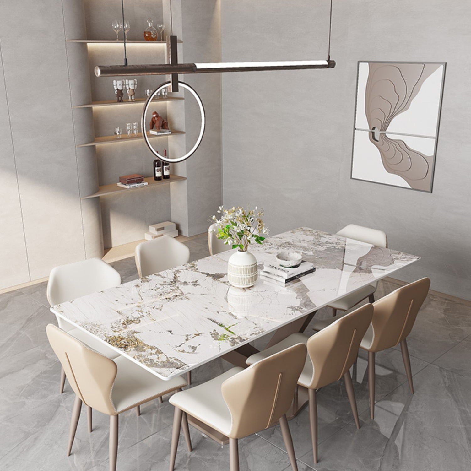 Modern 1/2/5/7/9 Pieces Silver Dinette Set with Sintered Stone Rectangle Dining Table Set Clearhalo 'Dining Room Sets' 'Dining Tables & Seating' 'dining_room_set' 'furn' 'furn_dining_room_set' 'Furniture' 'furniture_dining_room_set' 'Kitchen & Dining Furniture' 4863033