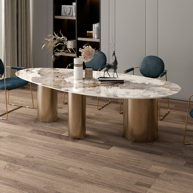 Glam 1/4/5 Pieces Dining Set Oval Sintered Stone Dining Table Set for Dining Areas Clearhalo 'Dining Room Sets' 'Dining Tables & Seating' 'dining_room_set' 'furn' 'furn_dining_room_set' 'Furniture' 'furniture_dining_room_set' 'Kitchen & Dining Furniture' 4863075