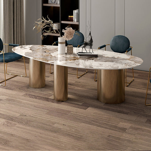 Glam 1/4/5 Pieces Dining Set Oval Sintered Stone Dining Table Set for Dining Areas Clearhalo 'Dining Room Sets' 'Dining Tables & Seating' 'dining_room_set' 'furn' 'furn_dining_room_set' 'Furniture' 'furniture_dining_room_set' 'Kitchen & Dining Furniture' 4863078