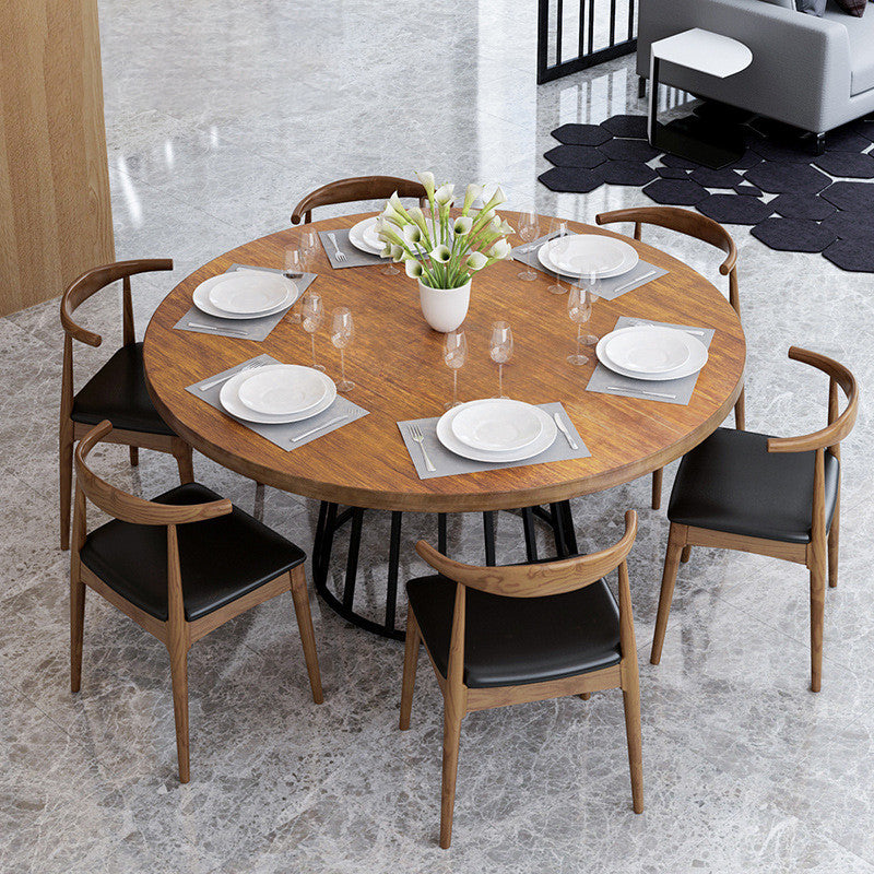 Modern 1/2/7 Pieces Dining Set Round Pine Wood Dining Table for Dining Room 7 Pieces: Table, 6 Chairs Clearhalo 'Dining Room Sets' 'Dining Tables & Seating' 'dining_room_set' 'furn' 'furn_dining_room_set' 'Furniture' 'furniture_dining_room_set' 'Kitchen & Dining Furniture' 4863086