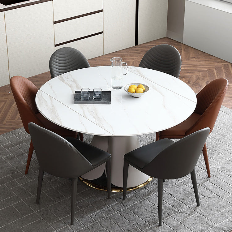Glam 1/4/5/7 Pieces Scalable Dinette Set with White Sintered Stone Round Dining Table Set 7 Pieces: Table, 4 Grey+2 Brown Chairs Clearhalo 'Dining Room Sets' 'Dining Tables & Seating' 'dining_room_set' 'furn' 'furn_dining_room_set' 'Furniture' 'furniture_dining_room_set' 'Kitchen & Dining Furniture' 4863109