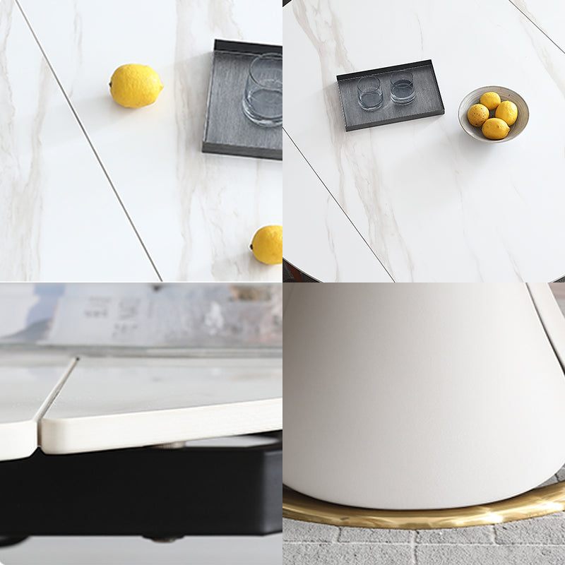 Glam 1/4/5/7 Pieces Scalable Dinette Set with White Sintered Stone Round Dining Table Set Clearhalo 'Dining Room Sets' 'Dining Tables & Seating' 'dining_room_set' 'furn' 'furn_dining_room_set' 'Furniture' 'furniture_dining_room_set' 'Kitchen & Dining Furniture' 4863113