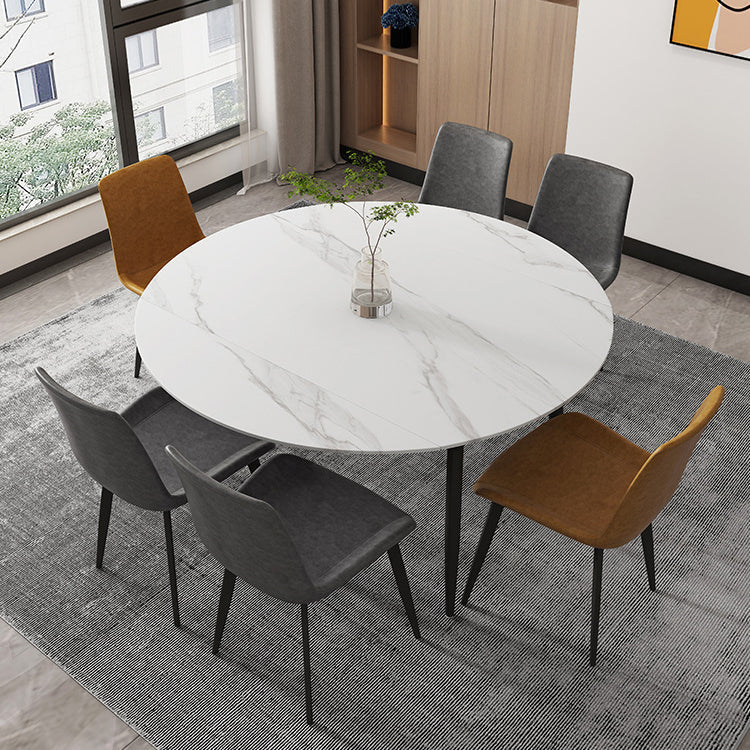 Modern 1/4/5/6/7 Pieces Dining Room Set Sintered Stone Dining Table 7 Pieces: White Table, 2 Brown+4 Grey Chairs Clearhalo 'Dining Room Sets' 'Dining Tables & Seating' 'dining_room_set' 'furn' 'furn_dining_room_set' 'Furniture' 'furniture_dining_room_set' 'Kitchen & Dining Furniture' 4863141