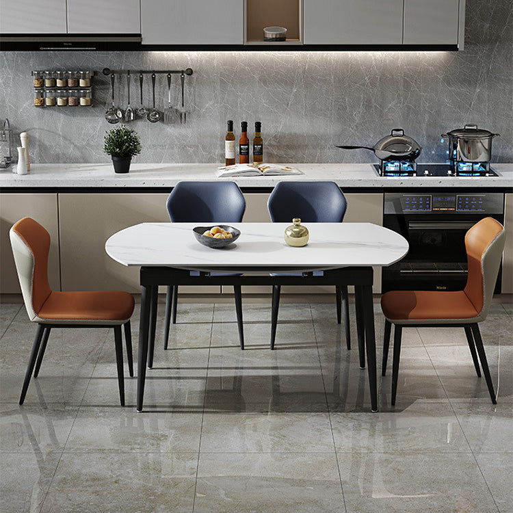 Modern 1/4/5/6/7 Pieces Dining Room Set Sintered Stone Dining Table 5 Pieces: Table, 2 Blue+2 Orange Chairs Clearhalo 'Dining Room Sets' 'Dining Tables & Seating' 'dining_room_set' 'furn' 'furn_dining_room_set' 'Furniture' 'furniture_dining_room_set' 'Kitchen & Dining Furniture' 4863145