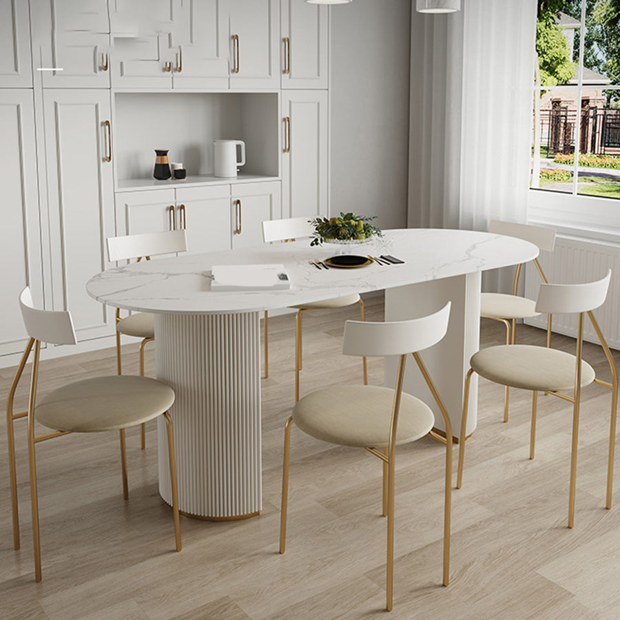 Oval Stone Top Dining Table Modern White Base Dining Table for Living Room White Without Chairs Clearhalo 'Dining Tables & Seating' 'Dining Tables' 'dining_table' 'furn' 'furn_dining_table' 'Furniture' 'furniture_dining_table' 'Kitchen & Dining Furniture' 'kitchen' 'kitchen_dining_table' 4863177