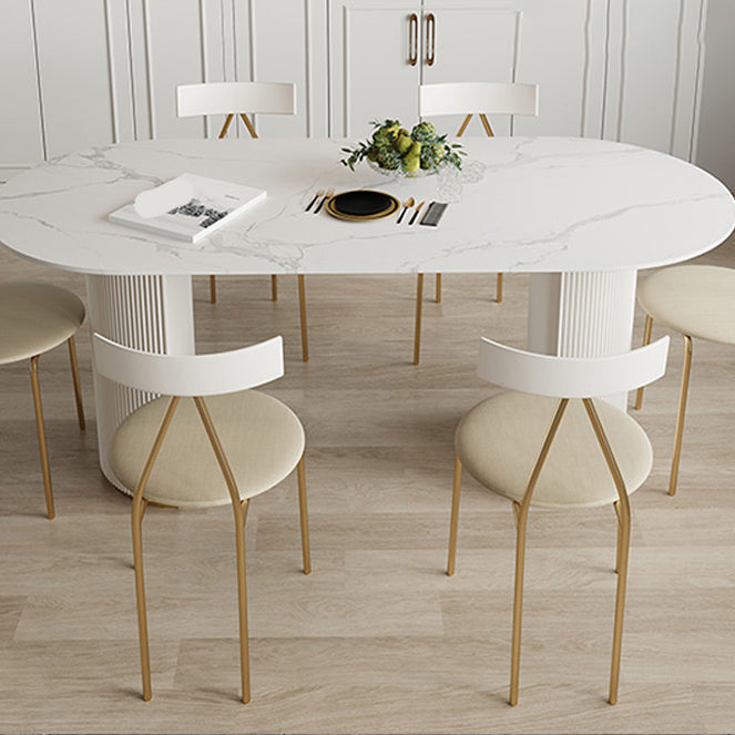 Oval Stone Top Dining Table Modern White Base Dining Table for Living Room White 55.1"L x 31.5"W x 29.5"H Without Chairs Clearhalo 'Dining Tables & Seating' 'Dining Tables' 'dining_table' 'furn' 'furn_dining_table' 'Furniture' 'furniture_dining_table' 'Kitchen & Dining Furniture' 'kitchen' 'kitchen_dining_table' 4863178
