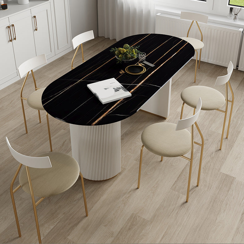 Oval Stone Top Dining Table Modern White Base Dining Table for Living Room Black-Gold Without Chairs Clearhalo 'Dining Tables & Seating' 'Dining Tables' 'dining_table' 'furn' 'furn_dining_table' 'Furniture' 'furniture_dining_table' 'Kitchen & Dining Furniture' 'kitchen' 'kitchen_dining_table' 4863179