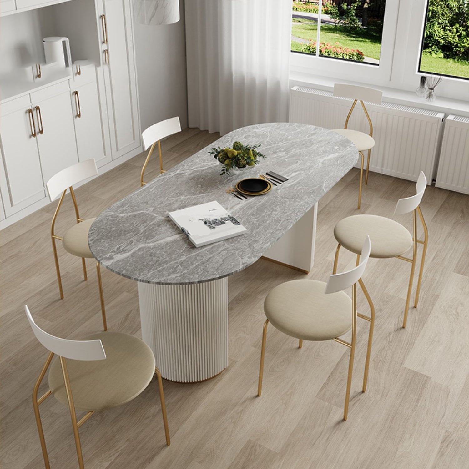 Oval Stone Top Dining Table Modern White Base Dining Table for Living Room Grey Without Chairs Clearhalo 'Dining Tables & Seating' 'Dining Tables' 'dining_table' 'furn' 'furn_dining_table' 'Furniture' 'furniture_dining_table' 'Kitchen & Dining Furniture' 'kitchen' 'kitchen_dining_table' 4863180