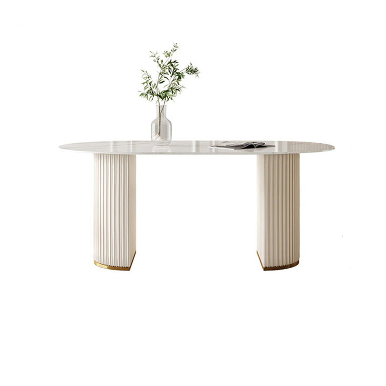 Oval Stone Top Dining Table Modern White Base Dining Table for Living Room Clearhalo 'Dining Tables & Seating' 'Dining Tables' 'dining_table' 'furn' 'furn_dining_table' 'Furniture' 'furniture_dining_table' 'Kitchen & Dining Furniture' 'kitchen' 'kitchen_dining_table' 4863181
