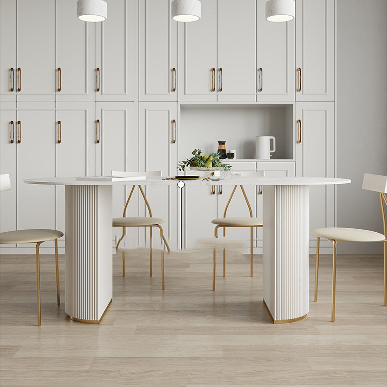 Oval Stone Top Dining Table Modern White Base Dining Table for Living Room Clearhalo 'Dining Tables & Seating' 'Dining Tables' 'dining_table' 'furn' 'furn_dining_table' 'Furniture' 'furniture_dining_table' 'Kitchen & Dining Furniture' 'kitchen' 'kitchen_dining_table' 4863186