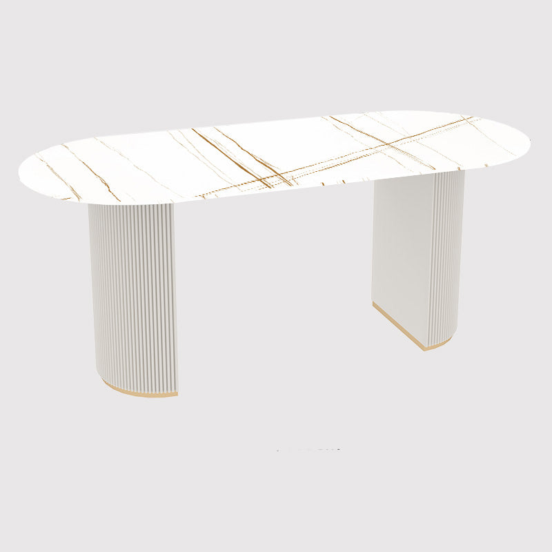 Oval Stone Top Dining Table Modern White Base Dining Table for Living Room White-Gold Without Chairs Clearhalo 'Dining Tables & Seating' 'Dining Tables' 'dining_table' 'furn' 'furn_dining_table' 'Furniture' 'furniture_dining_table' 'Kitchen & Dining Furniture' 'kitchen' 'kitchen_dining_table' 4863187