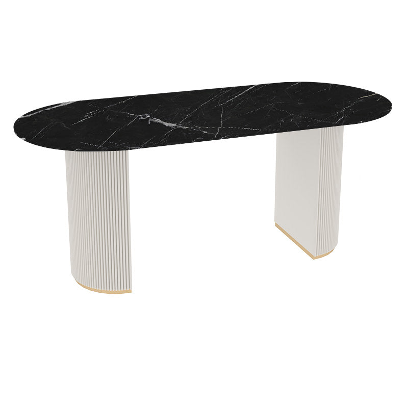 Oval Stone Top Dining Table Modern White Base Dining Table for Living Room Black Without Chairs Clearhalo 'Dining Tables & Seating' 'Dining Tables' 'dining_table' 'furn' 'furn_dining_table' 'Furniture' 'furniture_dining_table' 'Kitchen & Dining Furniture' 'kitchen' 'kitchen_dining_table' 4863188