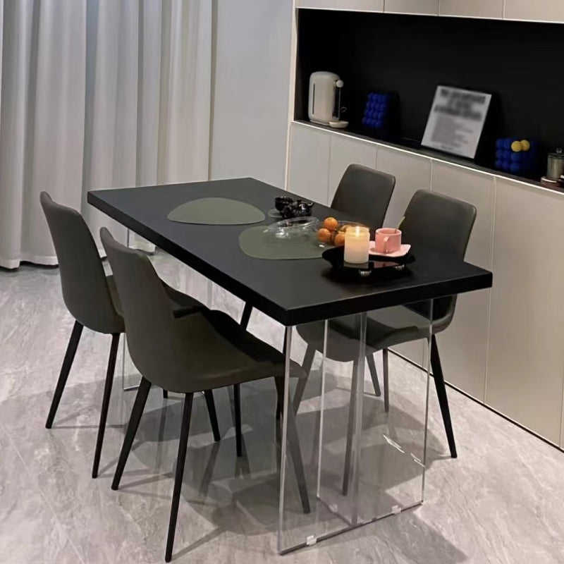 Rectangle Wood Top Dining Table Acrylic Base Modern Dining Table for Living Room Black 63"L x 27.6"W x 29.5"H Without Chairs Clearhalo 'Dining Tables & Seating' 'Dining Tables' 'dining_table' 'furn' 'furn_dining_table' 'Furniture' 'furniture_dining_table' 'Kitchen & Dining Furniture' 'kitchen' 'kitchen_dining_table' 4863194