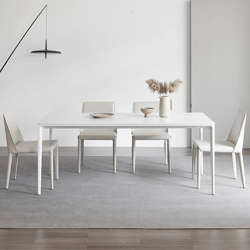 Modern Stone Top Rectangle Dinette Table Metal Base Dining Table in White White 55.1"L x 31.5"W x 29.5"H Without Chairs Clearhalo 'Dining Tables & Seating' 'Dining Tables' 'dining_table' 'furn' 'furn_dining_table' 'Furniture' 'furniture_dining_table' 'Kitchen & Dining Furniture' 'kitchen' 'kitchen_dining_table' 4863239