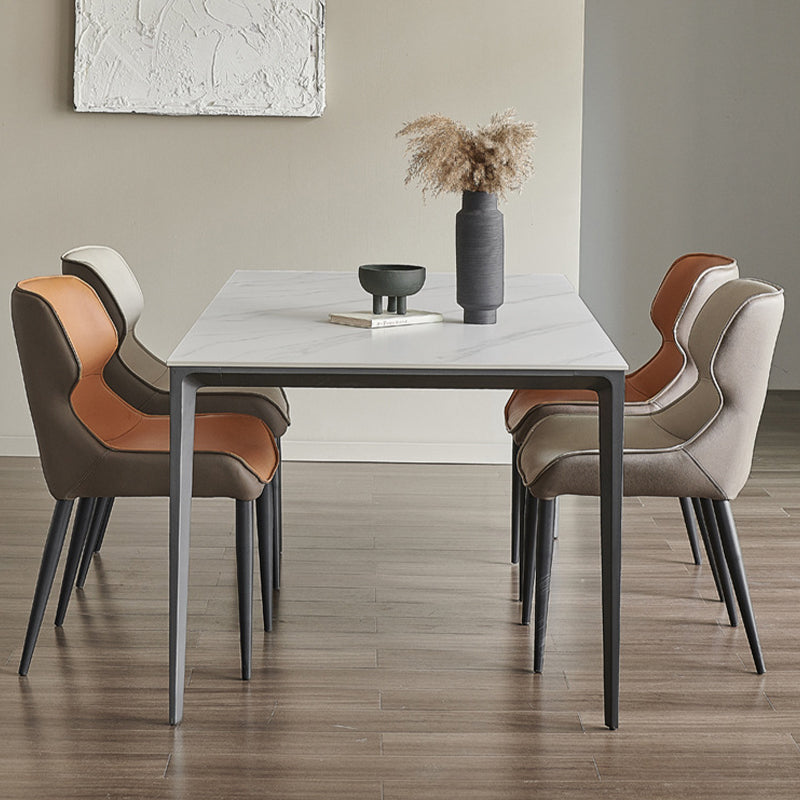 Modern Stone Top Rectangle Dinette Table Metal Base Dining Table in White Black 78.7"L x 39.4"W x 29.5"H Without Chairs Clearhalo 'Dining Tables & Seating' 'Dining Tables' 'dining_table' 'furn' 'furn_dining_table' 'Furniture' 'furniture_dining_table' 'Kitchen & Dining Furniture' 'kitchen' 'kitchen_dining_table' 4863240