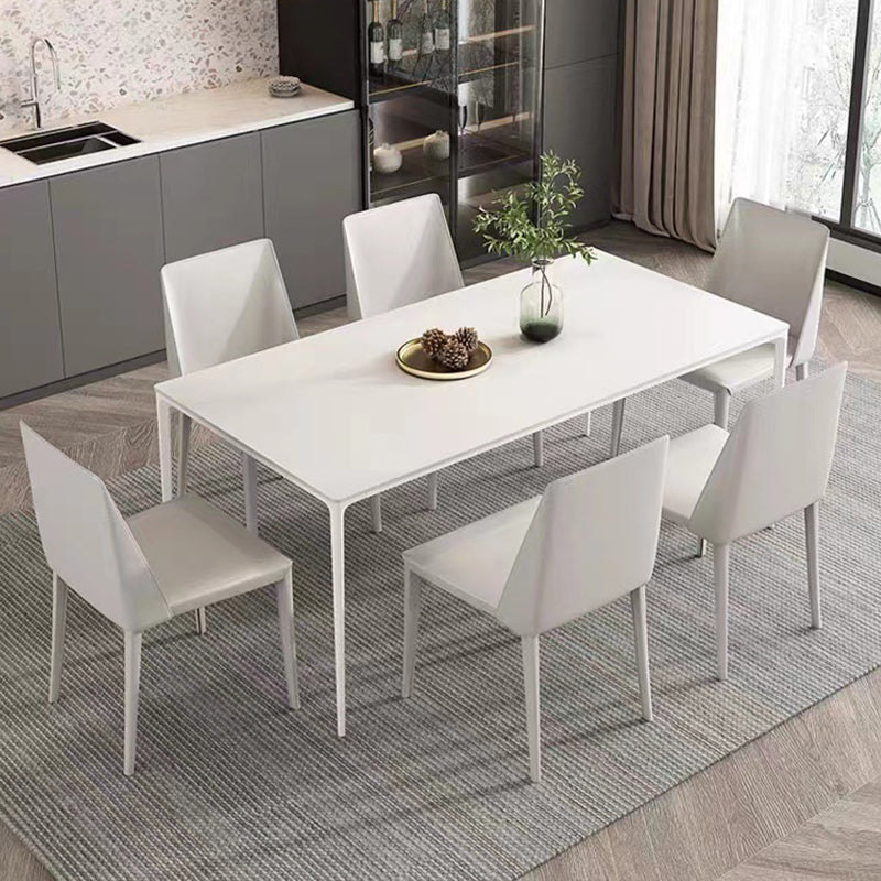 Modern Stone Top Rectangle Dinette Table Metal Base Dining Table in White White Without Chairs Clearhalo 'Dining Tables & Seating' 'Dining Tables' 'dining_table' 'furn' 'furn_dining_table' 'Furniture' 'furniture_dining_table' 'Kitchen & Dining Furniture' 'kitchen' 'kitchen_dining_table' 4863241