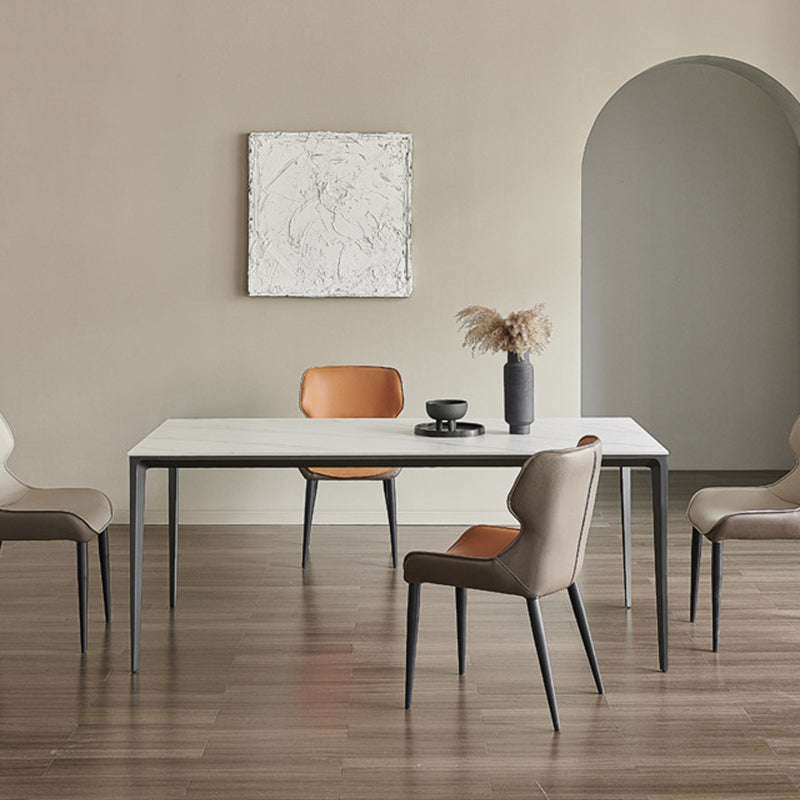 Modern Stone Top Rectangle Dinette Table Metal Base Dining Table in White Black 51.2"L x 27.6"W x 29.5"H Without Chairs Clearhalo 'Dining Tables & Seating' 'Dining Tables' 'dining_table' 'furn' 'furn_dining_table' 'Furniture' 'furniture_dining_table' 'Kitchen & Dining Furniture' 'kitchen' 'kitchen_dining_table' 4863242