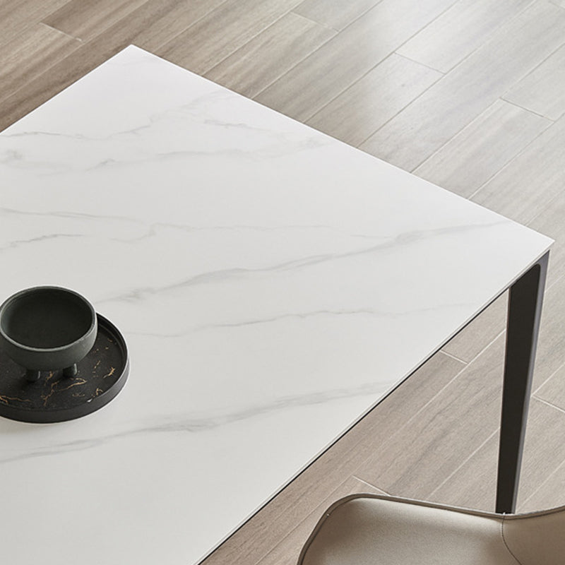 Modern Stone Top Rectangle Dinette Table Metal Base Dining Table in White Clearhalo 'Dining Tables & Seating' 'Dining Tables' 'dining_table' 'furn' 'furn_dining_table' 'Furniture' 'furniture_dining_table' 'Kitchen & Dining Furniture' 'kitchen' 'kitchen_dining_table' 4863244