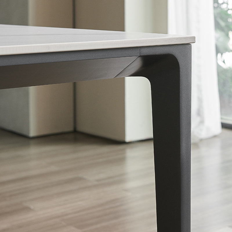 Modern Stone Top Rectangle Dinette Table Metal Base Dining Table in White Clearhalo 'Dining Tables & Seating' 'Dining Tables' 'dining_table' 'furn' 'furn_dining_table' 'Furniture' 'furniture_dining_table' 'Kitchen & Dining Furniture' 'kitchen' 'kitchen_dining_table' 4863246