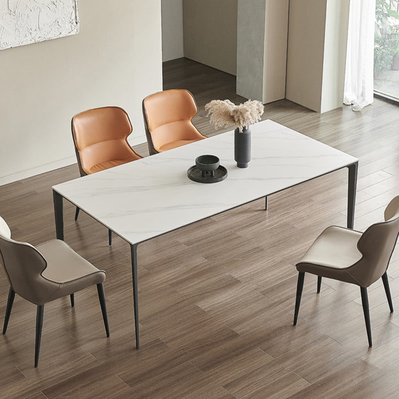 Modern Stone Top Rectangle Dinette Table Metal Base Dining Table in White Clearhalo 'Dining Tables & Seating' 'Dining Tables' 'dining_table' 'furn' 'furn_dining_table' 'Furniture' 'furniture_dining_table' 'Kitchen & Dining Furniture' 'kitchen' 'kitchen_dining_table' 4863248
