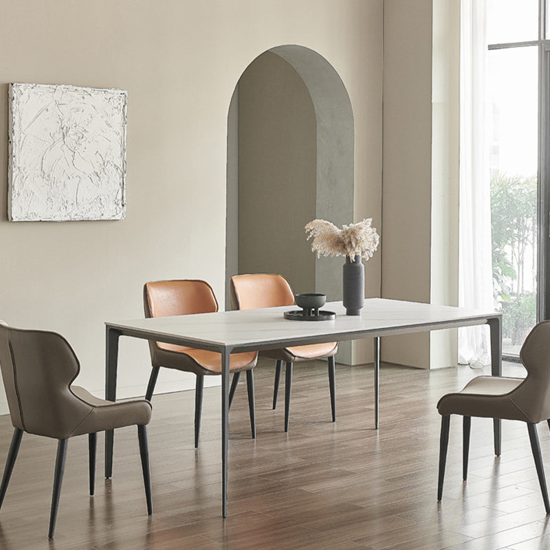 Modern Stone Top Rectangle Dinette Table Metal Base Dining Table in White Clearhalo 'Dining Tables & Seating' 'Dining Tables' 'dining_table' 'furn' 'furn_dining_table' 'Furniture' 'furniture_dining_table' 'Kitchen & Dining Furniture' 'kitchen' 'kitchen_dining_table' 4863249