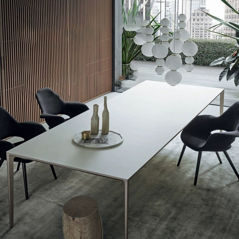 Modern Stone Top Rectangle Dinette Table Metal Base Dining Table in White Silver Without Chairs Clearhalo 'Dining Tables & Seating' 'Dining Tables' 'dining_table' 'furn' 'furn_dining_table' 'Furniture' 'furniture_dining_table' 'Kitchen & Dining Furniture' 'kitchen' 'kitchen_dining_table' 4863250