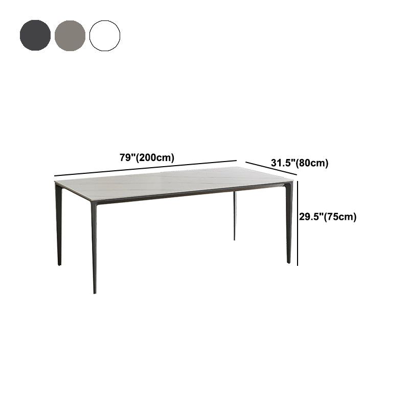 Modern Stone Top Rectangle Dinette Table Metal Base Dining Table in White Clearhalo 'Dining Tables & Seating' 'Dining Tables' 'dining_table' 'furn' 'furn_dining_table' 'Furniture' 'furniture_dining_table' 'Kitchen & Dining Furniture' 'kitchen' 'kitchen_dining_table' 4863256