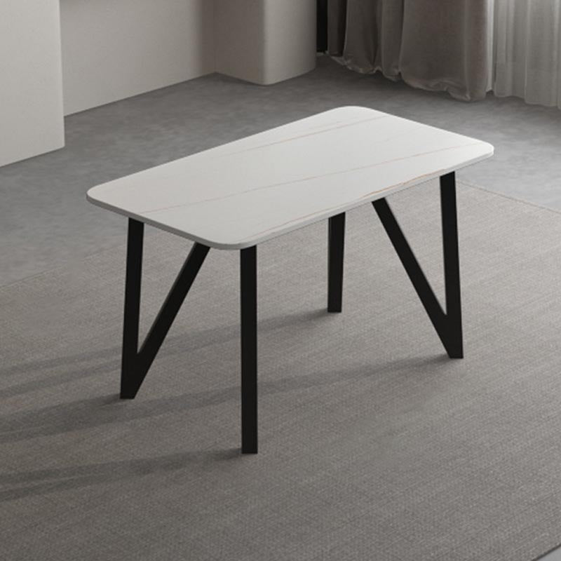 Industrial Rectangle Tripod Base Dining Table Black Frame Stone Top Dining Table White Without Chairs Clearhalo 'Dining Tables & Seating' 'Dining Tables' 'dining_table' 'furn' 'furn_dining_table' 'Furniture' 'furniture_dining_table' 'Kitchen & Dining Furniture' 'kitchen' 'kitchen_dining_table' 4863303