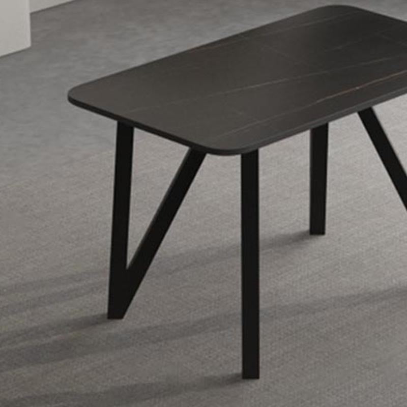 Industrial Rectangle Tripod Base Dining Table Black Frame Stone Top Dining Table Clearhalo 'Dining Tables & Seating' 'Dining Tables' 'dining_table' 'furn' 'furn_dining_table' 'Furniture' 'furniture_dining_table' 'Kitchen & Dining Furniture' 'kitchen' 'kitchen_dining_table' 4863307