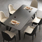 Industrial Rectangle Tripod Base Dining Table Black Frame Stone Top Dining Table Clearhalo 'Dining Tables & Seating' 'Dining Tables' 'dining_table' 'furn' 'furn_dining_table' 'Furniture' 'furniture_dining_table' 'Kitchen & Dining Furniture' 'kitchen' 'kitchen_dining_table' 4863308