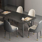 Industrial Rectangle Tripod Base Dining Table Black Frame Stone Top Dining Table Clearhalo 'Dining Tables & Seating' 'Dining Tables' 'dining_table' 'furn' 'furn_dining_table' 'Furniture' 'furniture_dining_table' 'Kitchen & Dining Furniture' 'kitchen' 'kitchen_dining_table' 4863310