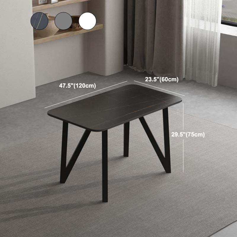 Industrial Rectangle Tripod Base Dining Table Black Frame Stone Top Dining Table Clearhalo 'Dining Tables & Seating' 'Dining Tables' 'dining_table' 'furn' 'furn_dining_table' 'Furniture' 'furniture_dining_table' 'Kitchen & Dining Furniture' 'kitchen' 'kitchen_dining_table' 4863313